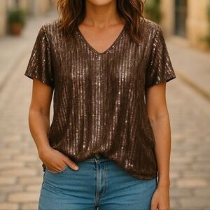 Jingle Belles By Kim Gravel Rose Gold Sequined Top